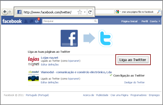 Enlace a su página de Twitter seguidores de su empresa en Facebook