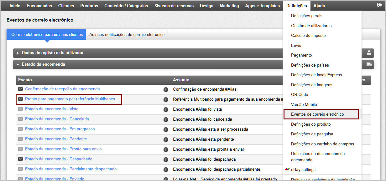 Personalizar mensagem de envio de dados de pagamento por Multibanco (EasyPay - epages)