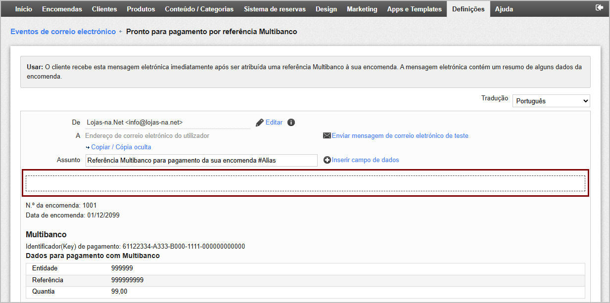 Personalizar mensagem de envio de dados de pagamento por Multibanco (EasyPay - epages)s